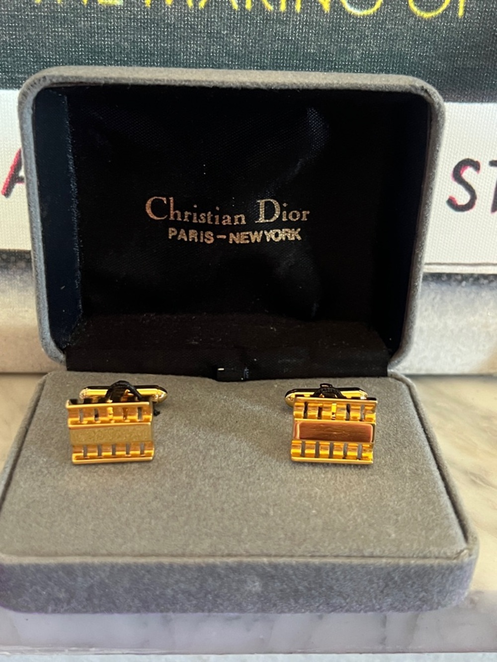 Vintage CHRISTIAN DIOR Goldtone Open Panel Cufflinks NIB